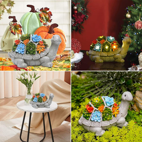 Solar Garden Outdoor Statues Turtle with Succulent 7 LED Lights